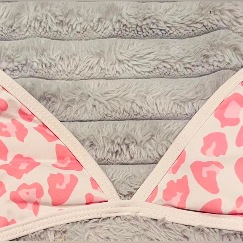 Pink and white bikini top